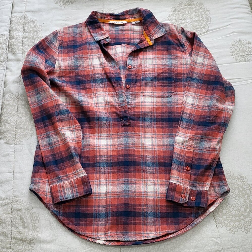 Orvis Half Placket Flannel Popover Long Sleeve Top